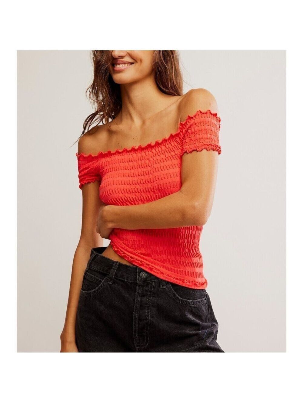 Women's Coral Ribbed Top - Picture 2 of 8
